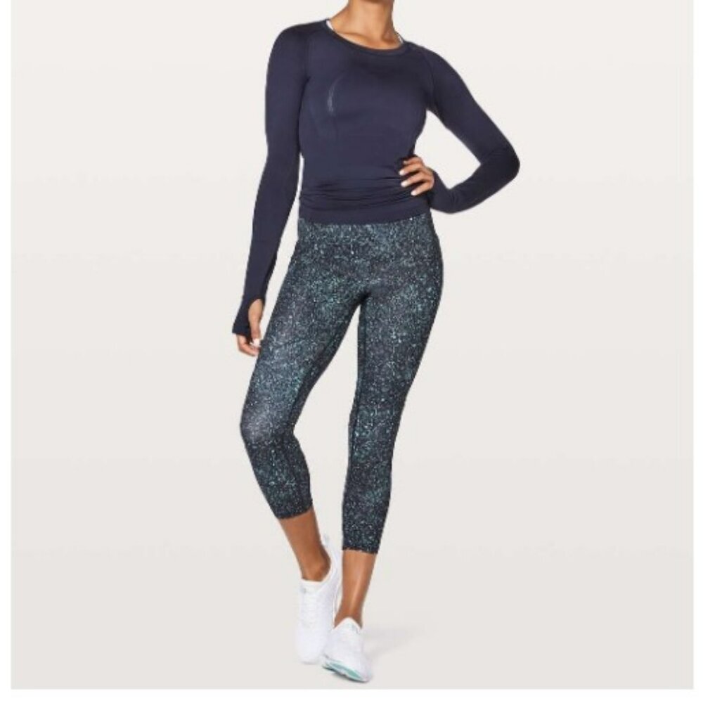 Lululemon Lead the Pack Crop 23" Mineralize Multi Black Blue Leggins Size 6